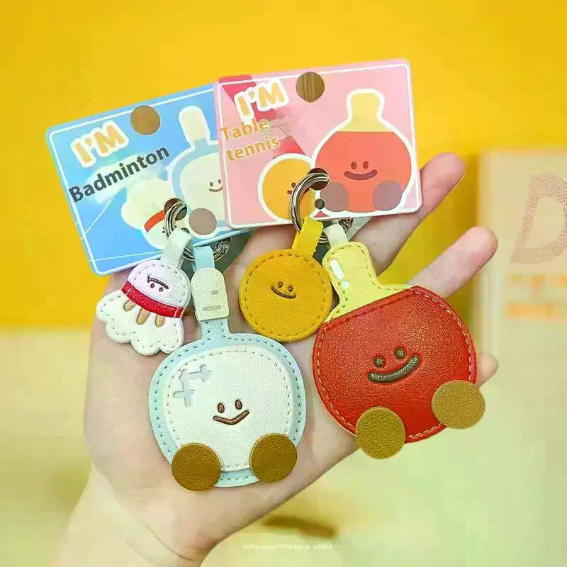 Cute Cartoon Leather Racket St - Table Tennis Keychain บทวิจารณ์และราคา